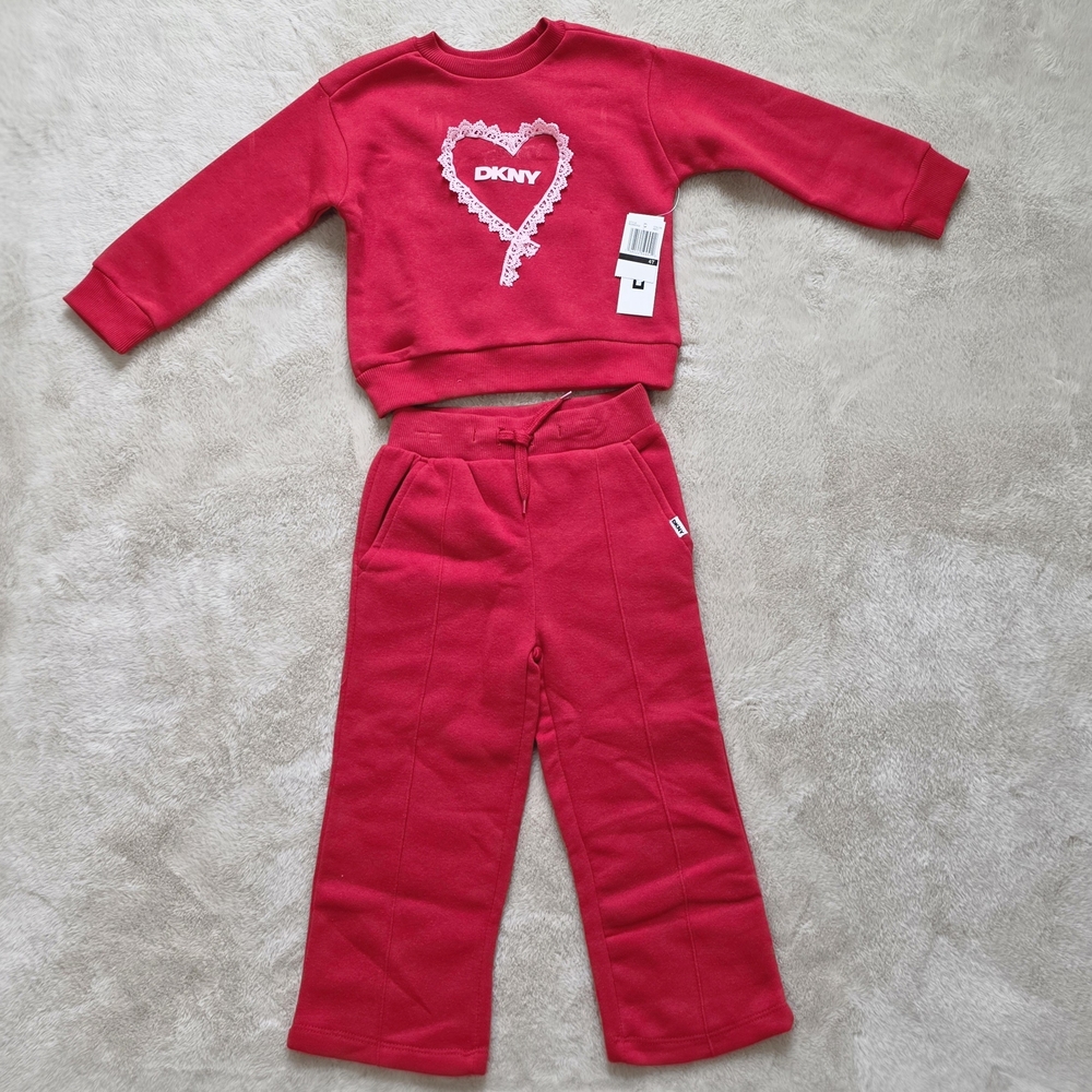 DKNY Girls Red Heart Logo Sweatshirt & Pants Set